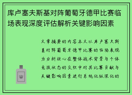 库卢塞夫斯基对阵葡萄牙德甲比赛临场表现深度评估解析关键影响因素